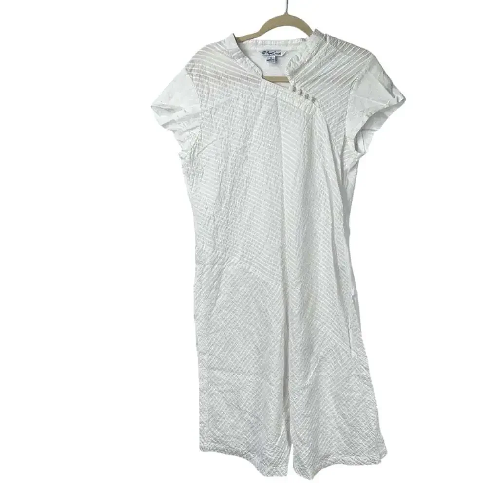 April Cornell White 100% Cotton Dress Size M Sleeveless Mandarin Collar Summer